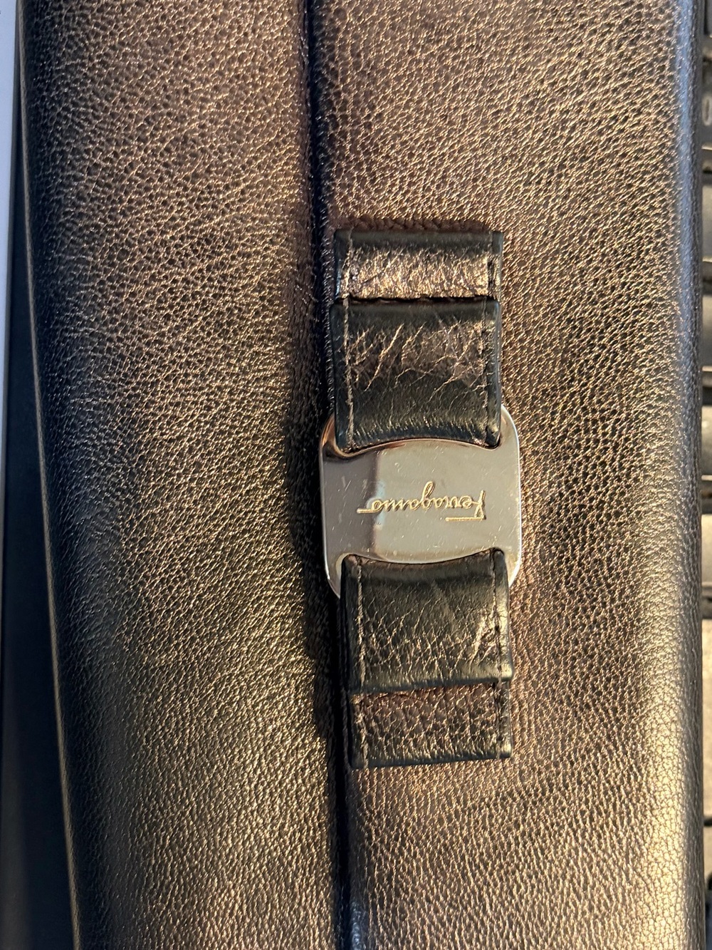 Salvatore Ferragamo Black Leather Wallet with Signature Silver Gancini